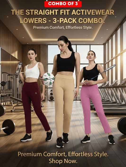 Premium Straight Fit Activewear Lowers Combo | Ultra Stretch Comfort for Everyday Performance - Pack of 3