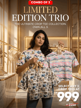 Crop Tee Limited Edition Trio | Free Size Ultra-Comfort Collection for Everyday Style - Pack of 3