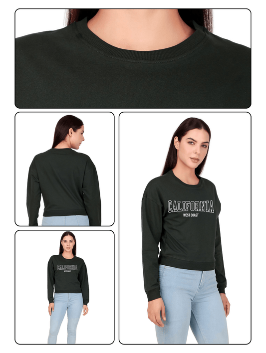 California Vibes Crop Sweatshirt – Bottle Green  Cozy Pre-Winter Style