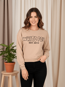 White Fox Crop Sweatshirt – Fawn  Minimal Streetwear for Pre-Winter