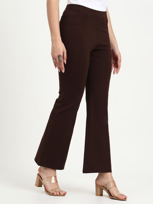 BELL BOTTOM JEGGING In Coffee| Retro Chic Comfort with Modern All-Season Stretch