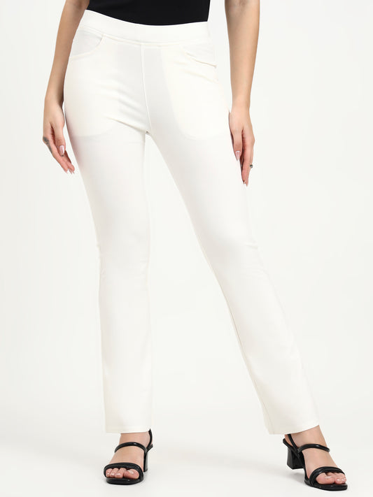 BELL BOTTOM JEGGING In White | Retro Chic Comfort with Modern All-Season Stretch
