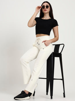 White Cotton Looper Lowers | Contour Series – Premium Comfort Wear