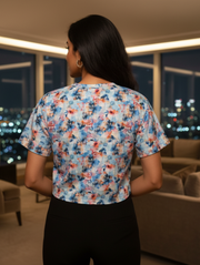 AQUA BLOOM Crop Tee | Fresh Floral Aesthetic with Effortless Comfort