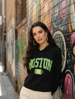 Boston Crop Hoodie – Navy Blue Streetwear Essential