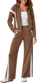 V-Hanu - Women's 2 Piece Outfits Color Block Sweatsuit Zip Up Sweatshirt