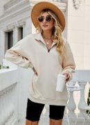 V-Hanu - Warm Basic Sweatshirt with Pockets Lapel Half Zip