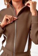 V-Hanu - Women's 2 Piece Outfits Color Block Sweatsuit Zip Up Sweatshirt