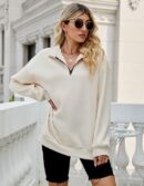 V-Hanu - Warm Basic Sweatshirt with Pockets Lapel Half Zip